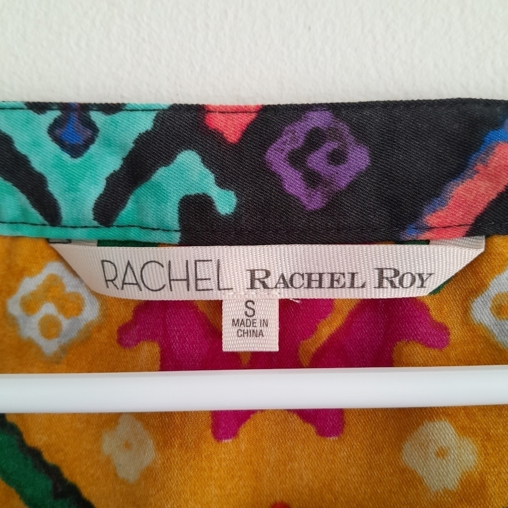 RACHEL ROY Multi print Festive Boho Long slv Braided Trim LIKE New Sz S - Picture 8 of 14